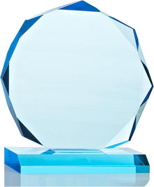 Engraved Trophy - Sky Blue Acrylic - Award for Employees - Personalized Engraving Up to Three Lines and Pre-Written Verse Selection