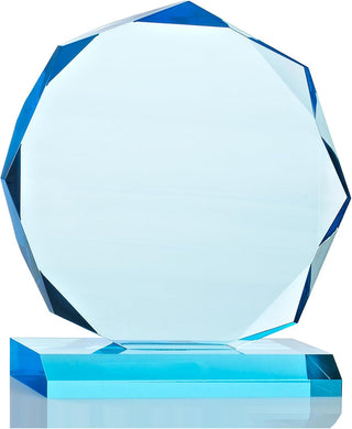 Engraved Trophy - Sky Blue Acrylic - Award for Employees - Personalized Engraving Up to Three Lines and Pre-Written Verse Selection