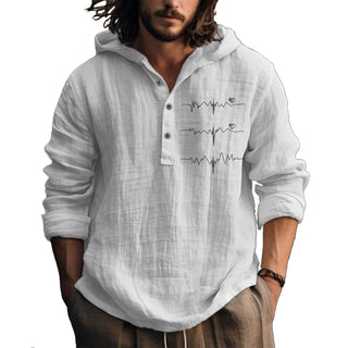 MARSVOVO Hooded Long Sleeve Shirt Men Fashion Graphic Button Up Lightweight Big and Tall Casual Vacation Shirts for Men