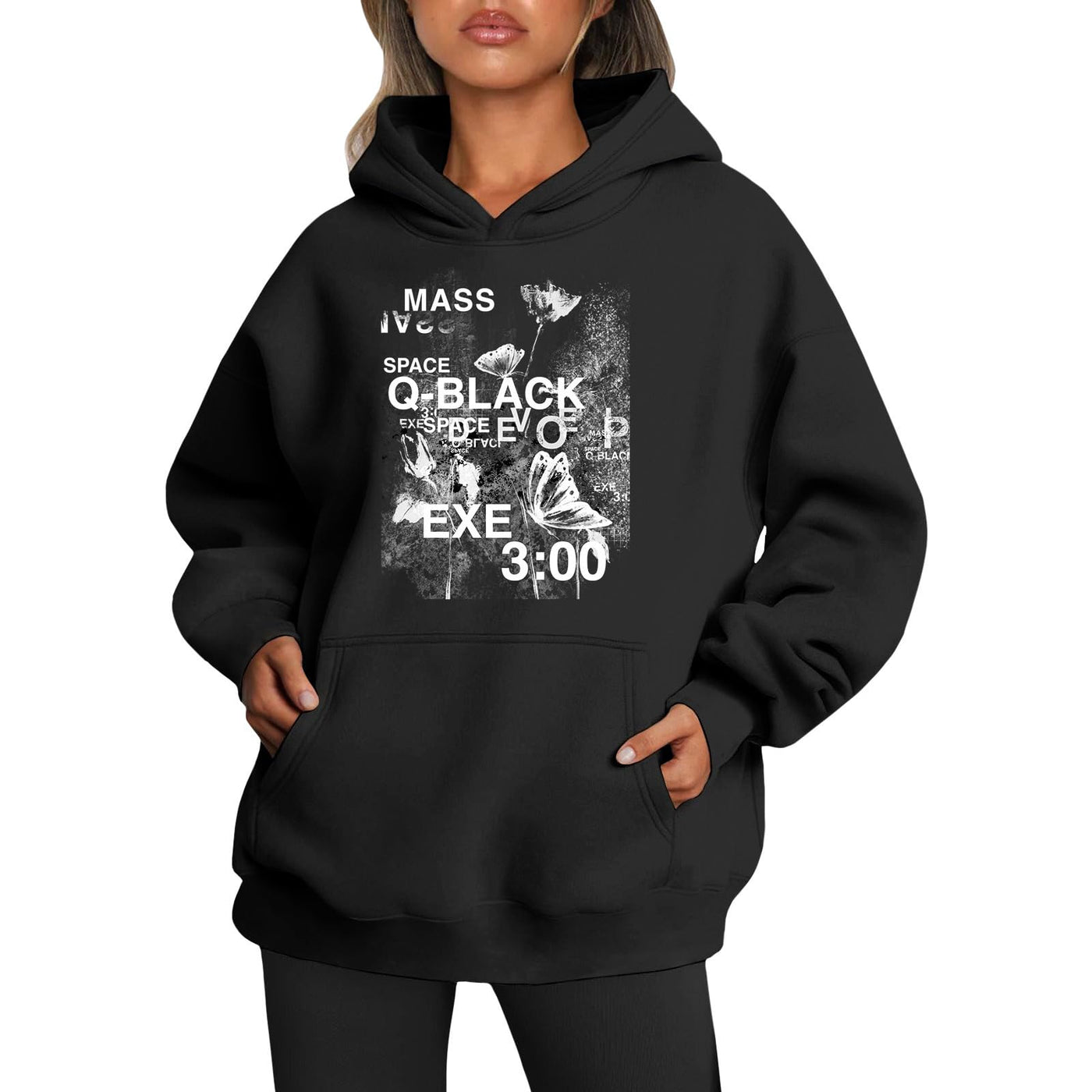 Womens 2025 Oversized Hoodie Graphic Pullover Sweatshirt Fall Winter Long Sleeve Warm Casual Top with Kangaroo Pocket