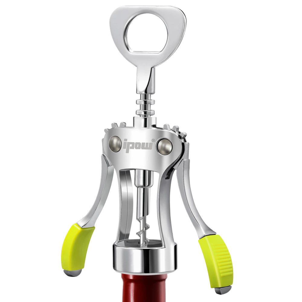 IPOW Wine Opener, Zinc Alloy Wine Bottle Opener, Wing Corkscrew Heavy Duty, Manual Multifunctional Cork Screw for Waiter, Silver