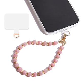 Marble Beaded Phone Wrist Strap,Detachable Phone Bracelet Strap with Tether Tab,Hands-Free Wristlet Strap (Rose Quartz)