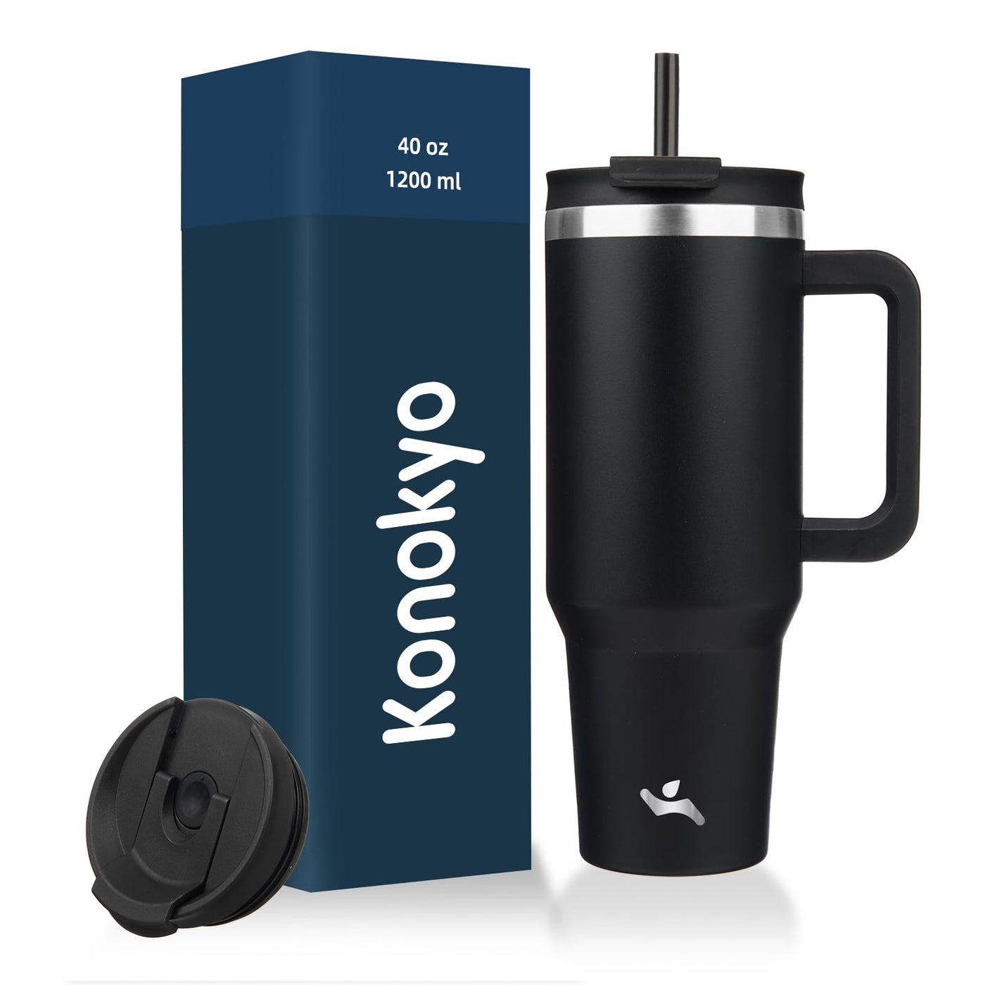 Konokyo 40 oz Tumbler with Handle and 2 Straws,2 in 1 Lid Insulated Water Bottle Stainless Steel Travel Coffee Mug,Mint