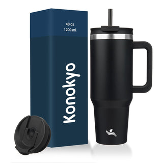 Konokyo 40 oz Tumbler with Handle and 2 Straws,2 in 1 Lid Insulated Water Bottle Stainless Steel Travel Coffee Mug,Mint