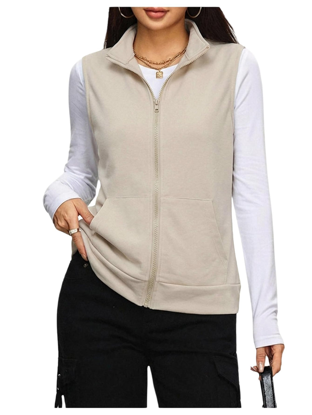 SOLY HUX Womens Zip Up Lightweight Vests Casual Sleeveless Jackets Scrubs with Pockets Spring Summer