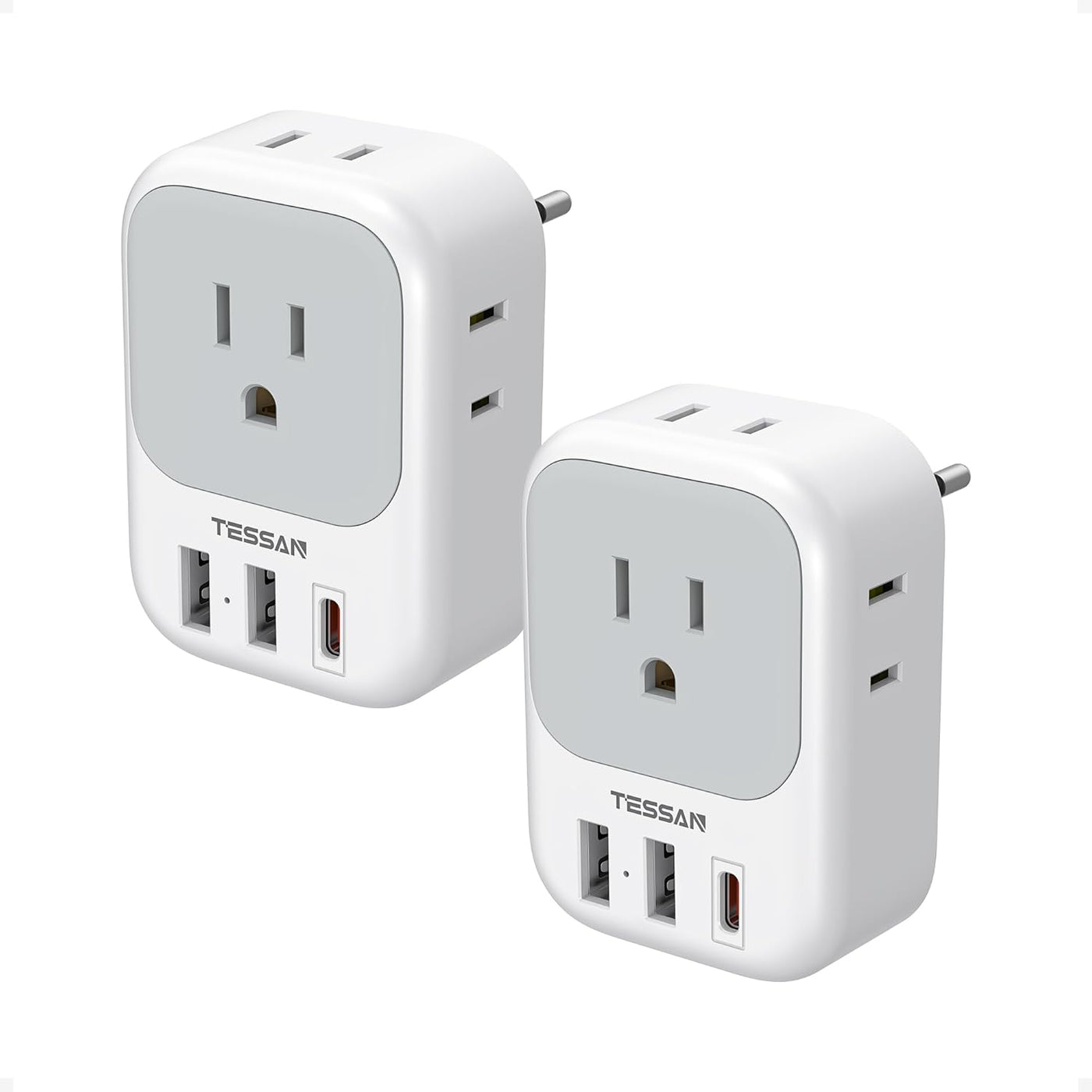 TESSAN 2 Pack European Travel Plug Adapter, Europe Power Converter 4 Outlets 3 USB(1 USB C PD 20W), Type C International Adaptor to Italy Spain France Portugal Iceland Germany, EU Travel Essentials