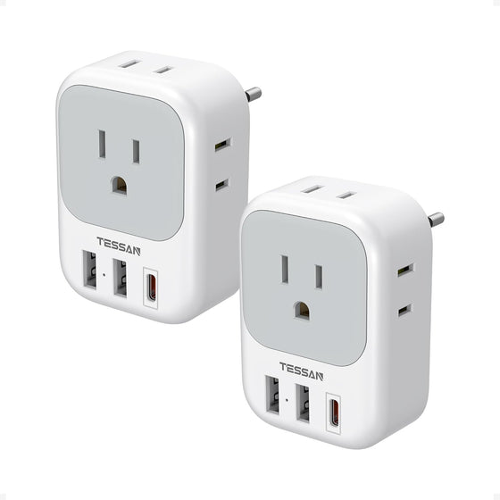TESSAN 2 Pack European Travel Plug Adapter, Europe Power Converter 4 Outlets 3 USB(1 USB C PD 20W), Type C International Adaptor to Italy Spain France Portugal Iceland Germany, EU Travel Essentials