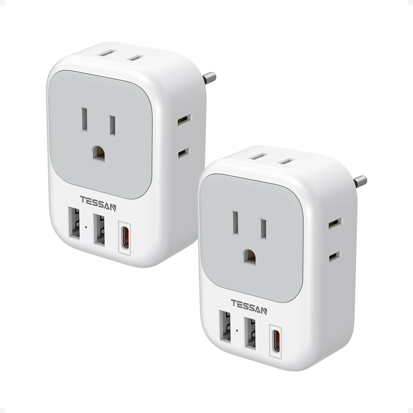 TESSAN 2 Pack European Travel Plug Adapter, Europe Power Converter 4 Outlets 3 USB(1 USB C PD 20W), Type C International Adaptor to Italy Spain France Portugal Iceland Germany, EU Travel Essentials
