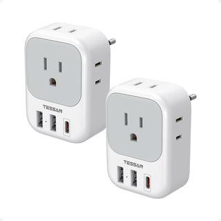 TESSAN 2 Pack European Travel Plug Adapter, Europe Power Converter 4 Outlets 3 USB(1 USB C PD 20W), Type C International Adaptor to Italy Spain France Portugal Iceland Germany, EU Travel Essentials