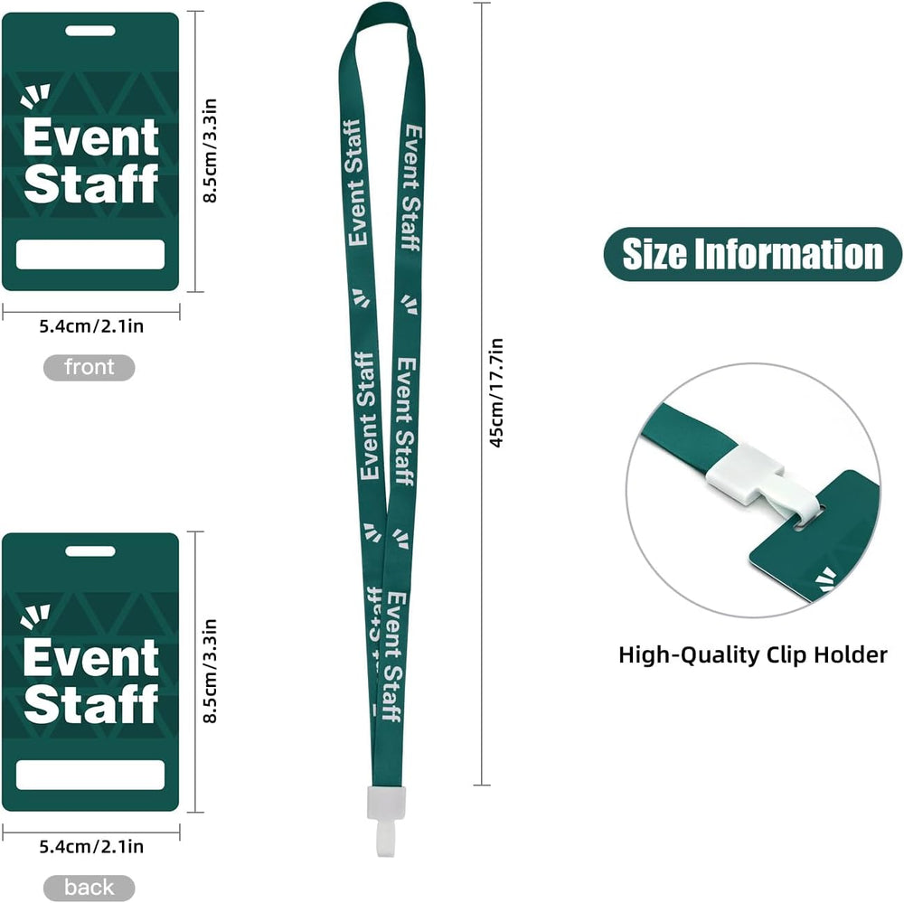 Event Staff Lanyards 25pcs - Reusable & Flexible PVC ID Badges for Office, School, Events,Durable Anti-Bend Plastic Cards for Exhibition Guests by OSTENBIG (Green)