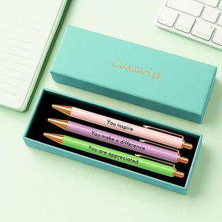 3 pcs Inspirational Pens - Nice Cute Fancy Pen Set Gifts for Women Teacher Coworkers Appreciation Office Supplies Black Ink