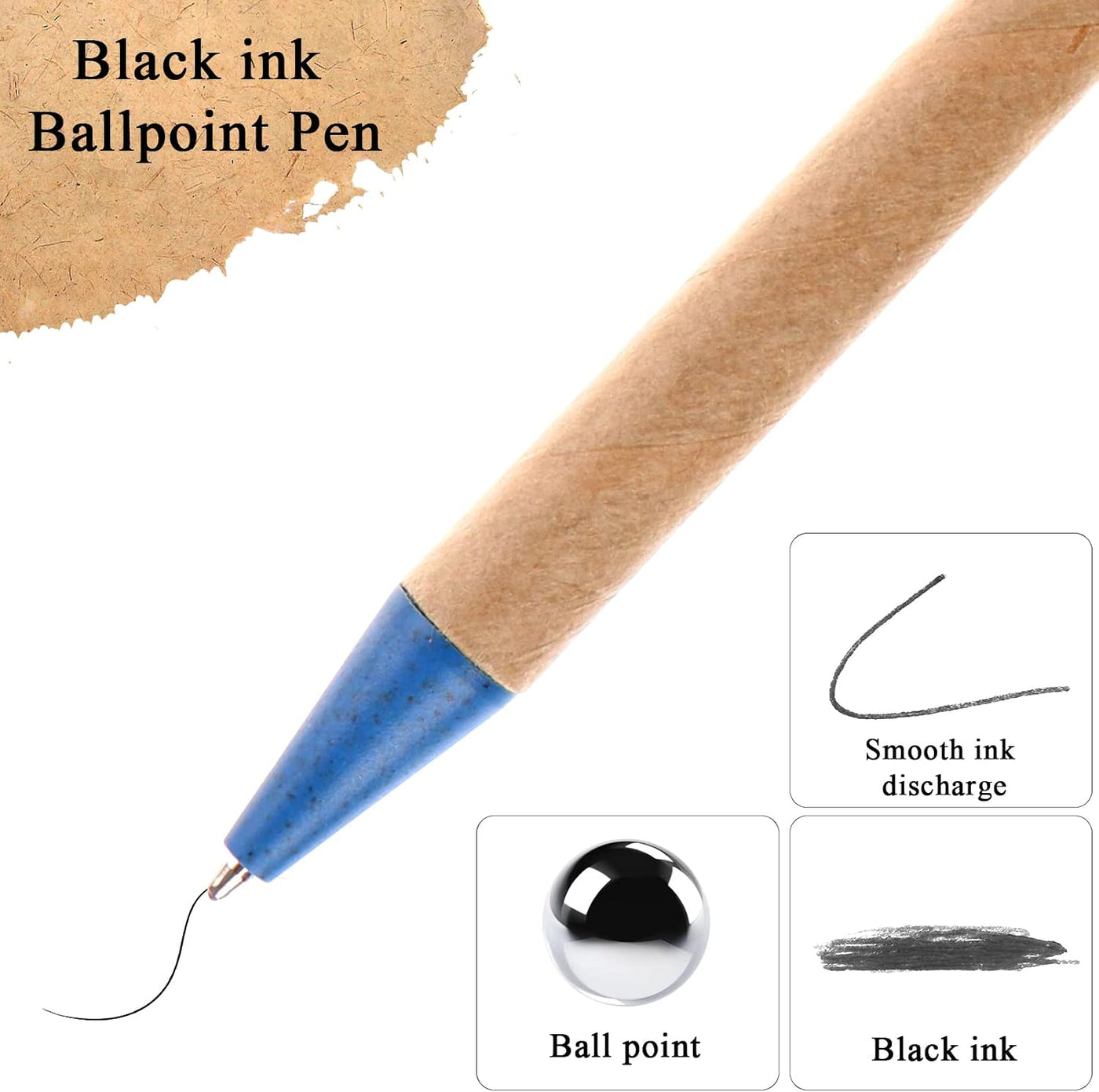 100 Pcs Eco Friendly Pens Recycled Writing Ballpoint Pens Medium Point (1mm) Retractable Rollerball Pens Black Ink Click Pens for Notebook Office School Supplies