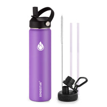 SENDESTAR Water Bottle 32oz Double Wall Vacuum Insulated Leak Proof Stainless Steel Sports Water Bottle—Wide Mouth with New Flex Straw Lid & Spout Lid (Deep Blue&Black)