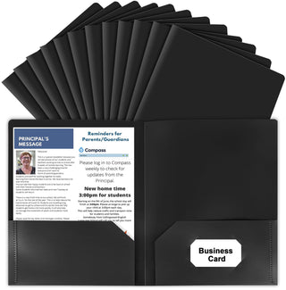 HABGP 6 Pack Black File Folders with Pockets and Business Card Slot, Letter Size Plastic 2 Pocket Folders for Documents, Office Filing Cabinet Folders, School Supplies for College Students