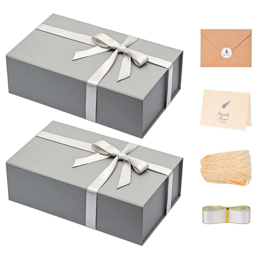 LIFELUM Gift Box 13.5''x10''x4'' Large Gifts Box with Magnetic Lids Black Gift Boxes for Father's Day graduation gifts Contains Card, Ribbon, Filler