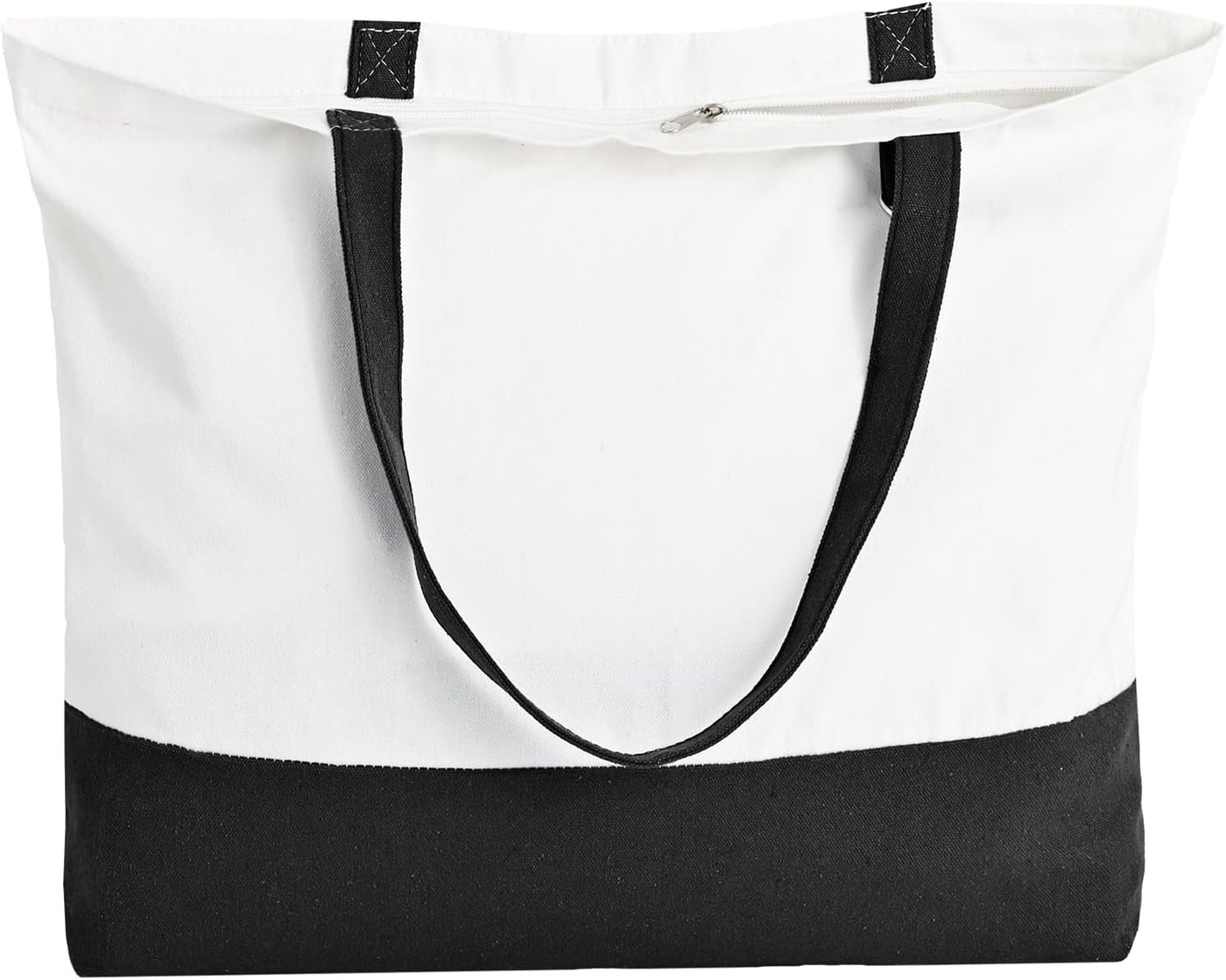 12 Pack Canvas Tote Bags with Zipper, HWJH Blank Reusable Grocery Bags, Widened Washable Bag with Inner Pocket, Shopping Travel Large Tote Bag for DIY Heat Transfer, Christmas Craft Gift (Black/White)