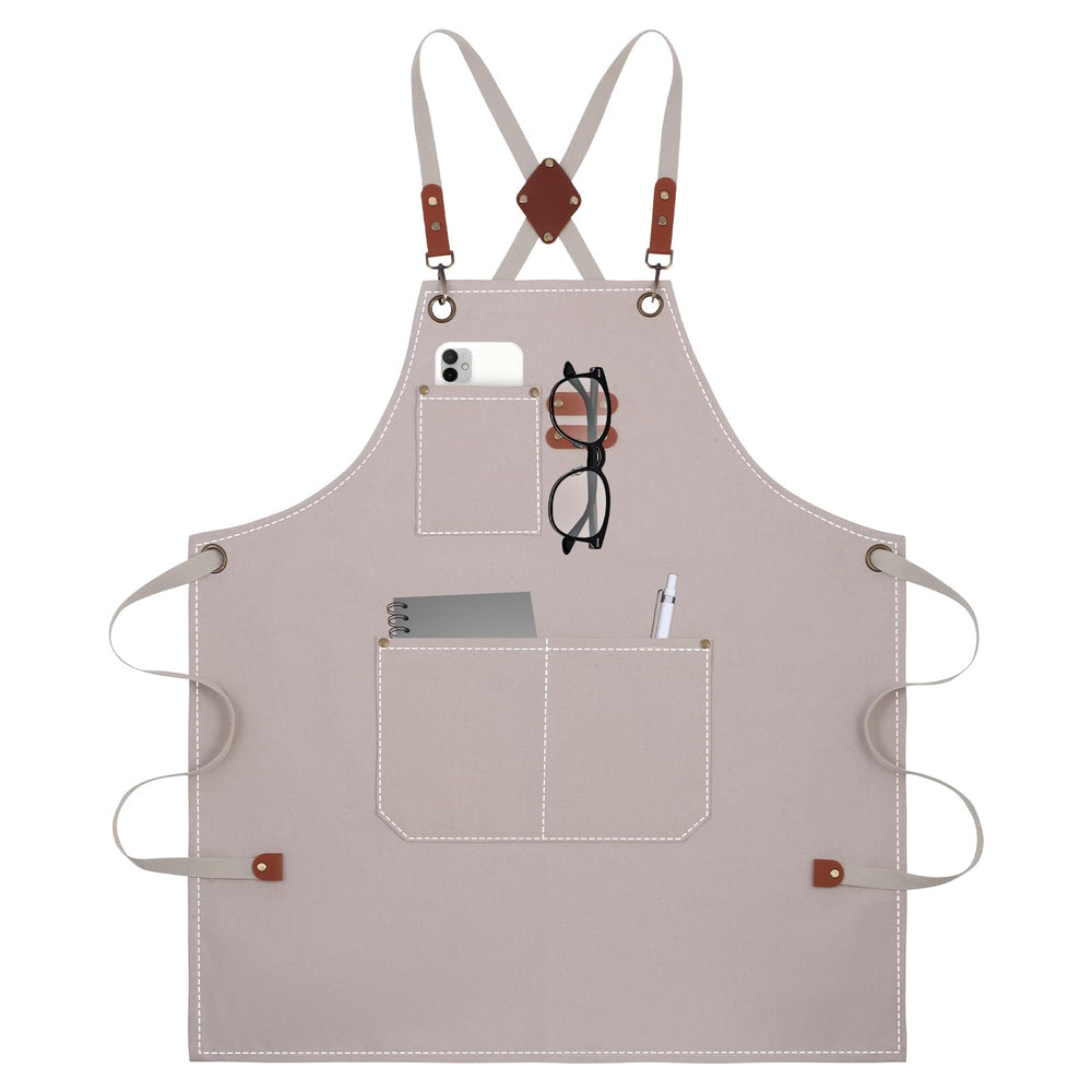 Aprons For Women Men With Large Pockets, Waterproof Cotton Chef Aprons For Cooking Server Grilling Bbq Kitchen