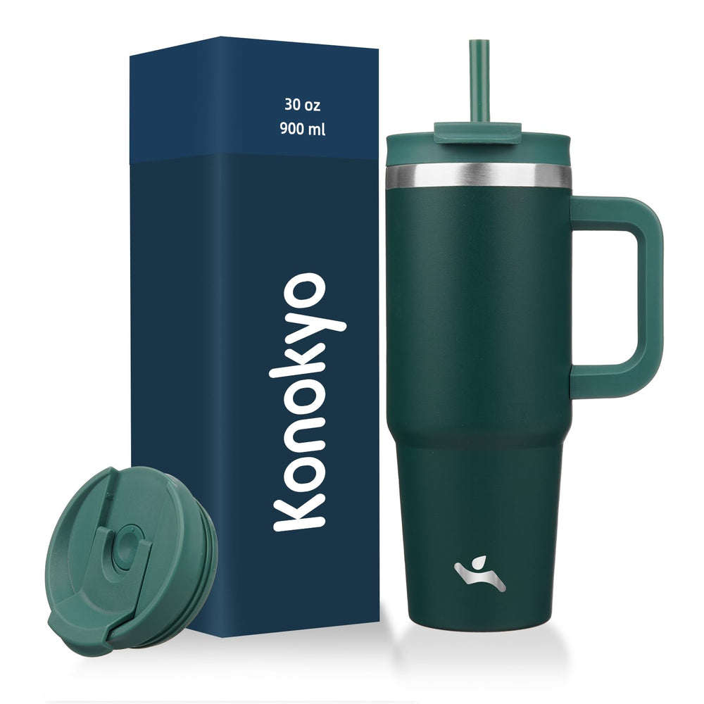 Konokyo 40 oz Tumbler with Handle and 2 Straws,2 in 1 Lid Insulated Water Bottle Stainless Steel Travel Coffee Mug,Mint