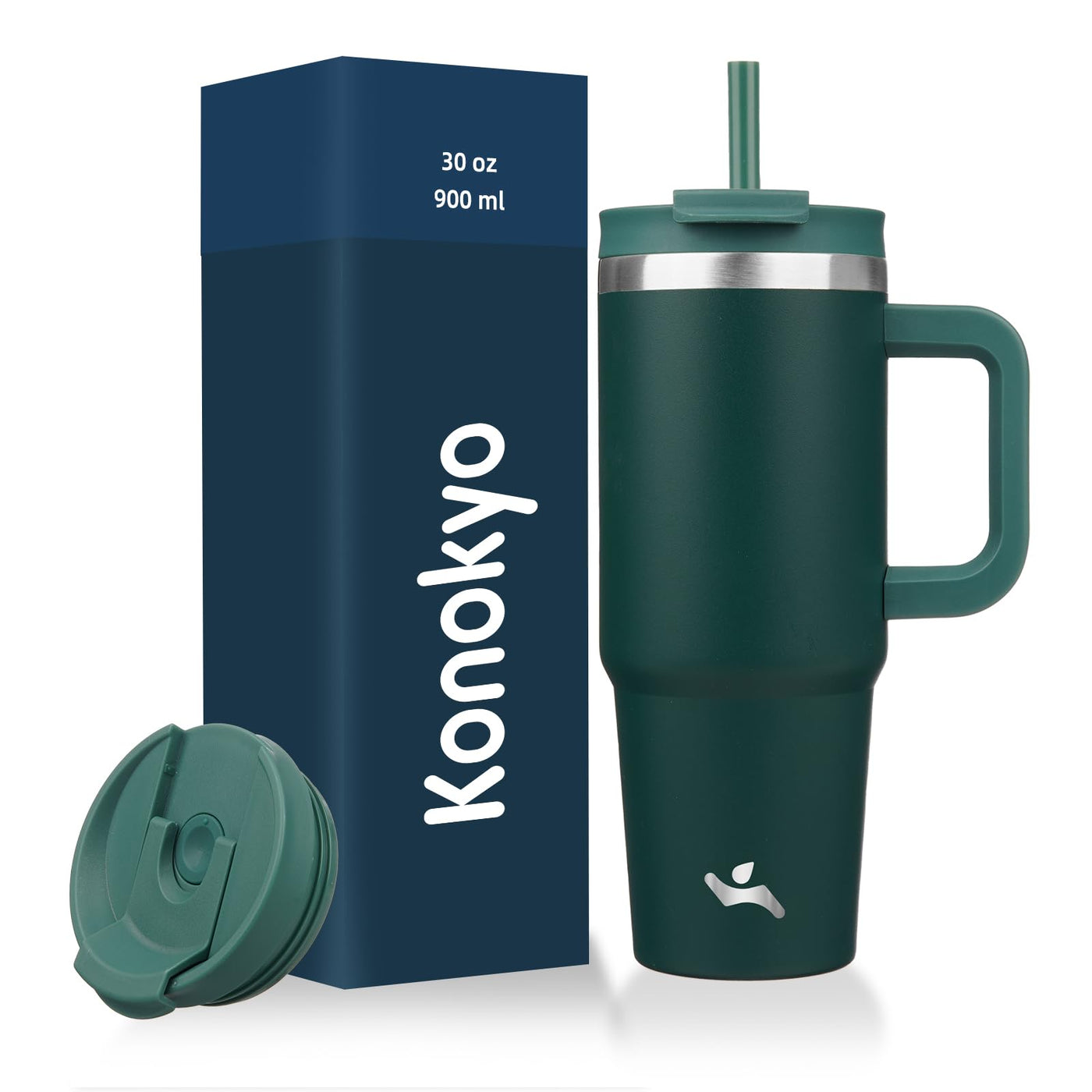 Konokyo 40 oz Tumbler with Handle and 2 Straws,2 in 1 Lid Insulated Water Bottle Stainless Steel Travel Coffee Mug,Mint