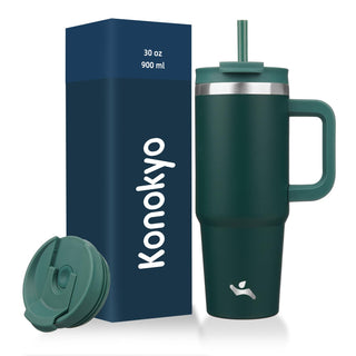 Konokyo 40 oz Tumbler with Handle and 2 Straws,2 in 1 Lid Insulated Water Bottle Stainless Steel Travel Coffee Mug,Mint