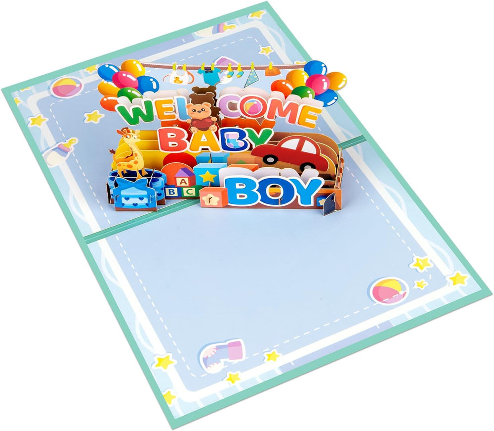 Welcome Baby Boy Pop Up 3D Greeting Cards with Blank Note & Envelope, ideal celebration gift for Baby Shower, Love, Anniversary, Special Moments, Inspirational, Birthday, Holiday, Party