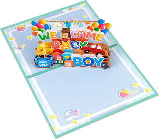 Welcome Baby Boy Pop Up 3D Greeting Cards with Blank Note & Envelope, ideal celebration gift for Baby Shower, Love, Anniversary, Special Moments, Inspirational, Birthday, Holiday, Party