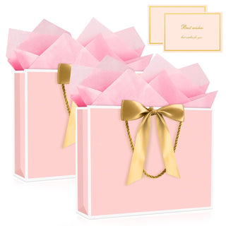 JMANNI Gift Bags with Handles, 13” Medium Gift Bag for Presents, 1 Pcs Bags with 2 Tissue Paper and 1 Cards for Graduation Baby Shower Wedding Fathers Day Mother's Day Birthday Party（champagne gold）