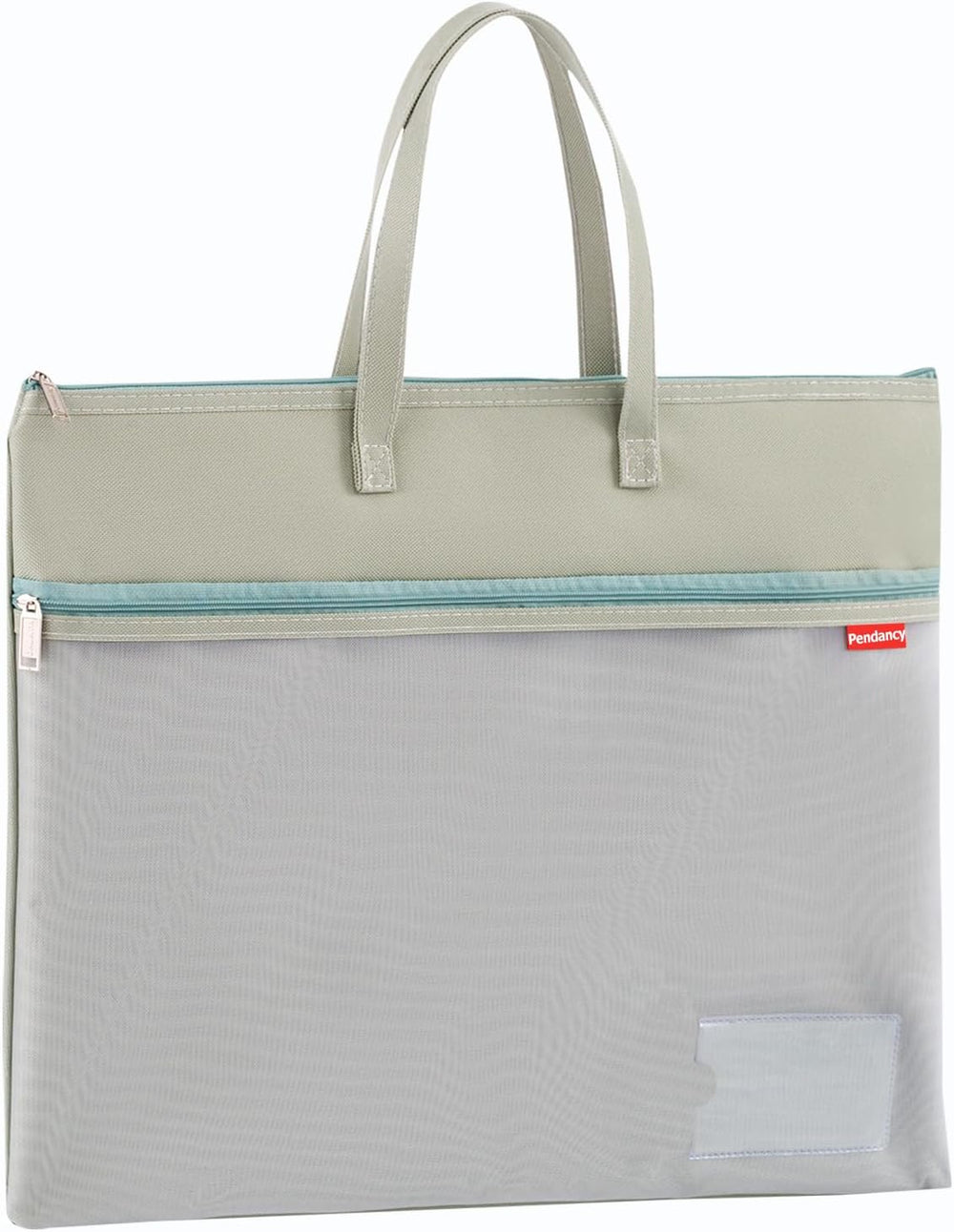 Pendancy Mesh Zipper Pouch A4 Size, Large Double Pocket Waterproof File Bag with Handle, 11x13.8 in Foldable Document Storage for Puzzle Project/Cross Stitch/Travel/Office（Advanced Green）