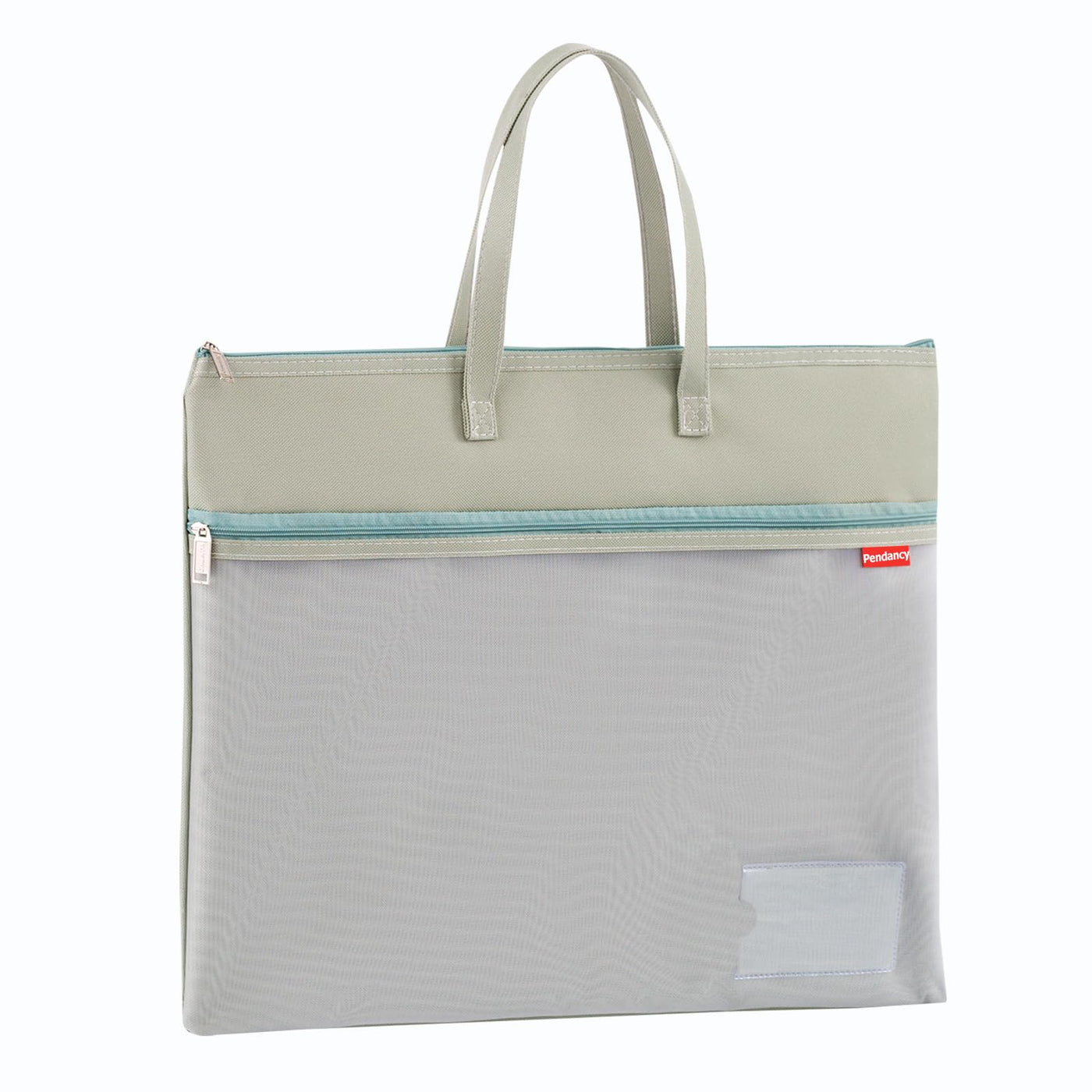 Pendancy Mesh Zipper Pouch A4 Size, Large Double Pocket Waterproof File Bag with Handle, 11x13.8 in Foldable Document Storage for Puzzle Project/Cross Stitch/Travel/Office（Advanced Green）