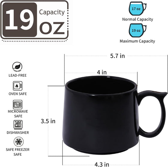 Coffee Mugs Gift Set of 4, Large 19 oz Stackable Ceramic Coffee Mug, Coffee Cups with Large Handle for Latte, Cappuccino, Milk, Tea, Dishwasher & Microwave Safe, Ideal for Men, Women - Black - hover image