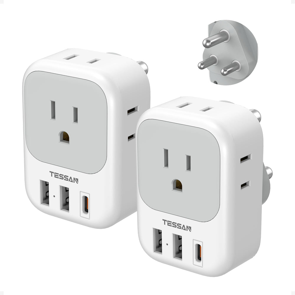 TESSAN 2 Pack European Travel Plug Adapter, Europe Power Converter 4 Outlets 3 USB(1 USB C PD 20W), Type C International Adaptor to Italy Spain France Portugal Iceland Germany, EU Travel Essentials