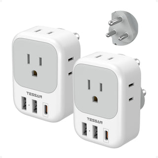 TESSAN 2 Pack European Travel Plug Adapter, Europe Power Converter 4 Outlets 3 USB(1 USB C PD 20W), Type C International Adaptor to Italy Spain France Portugal Iceland Germany, EU Travel Essentials