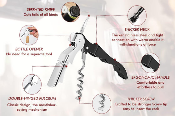 Kit-Home Professional Waiter Corkscrew Wine Openers Set (4 PCS),Upgraded with Heavy Duty Stainless Steel Hinges Wine Key for Restaurant Waiters, Sommelier, Bartenders - hover image