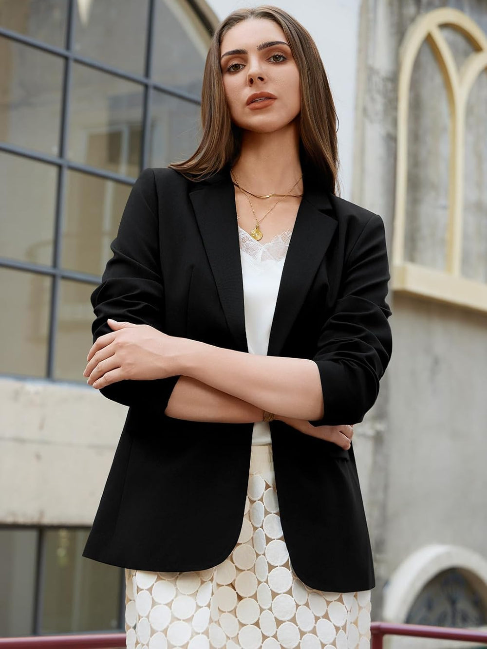 Kelyaa Womens One Button Blazer Casual Open Front Long Sleeve Suit Jackets Business Work Office Blazers