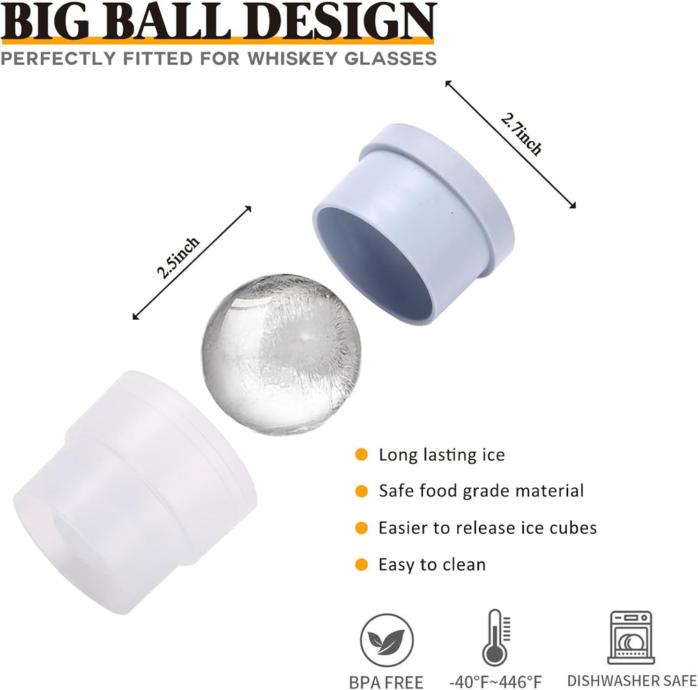 Whiskey Rocks Glass Set In Gift Box - Includes 2 Crystal Bourbon Glasses and 2 Big Ice Ball Molds - 10 Oz Old Fashioned Glasses for Scotch, Cocktails, Rum, Cognac, Vodka - Unique Gift for Men