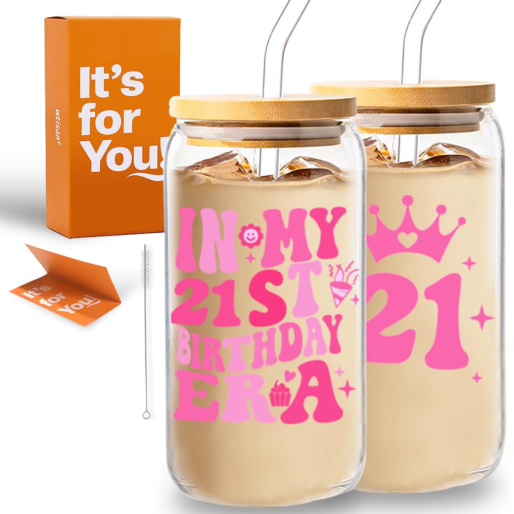 wtisan Housewarming Gifts for New Home - Sweet Home Aesthetic Can Shaped Glass Cup, 16oz Iced Coffee Tumbler - House Warming Gift Ideas with Lid, Straw & Card for Couple, New Homeowner