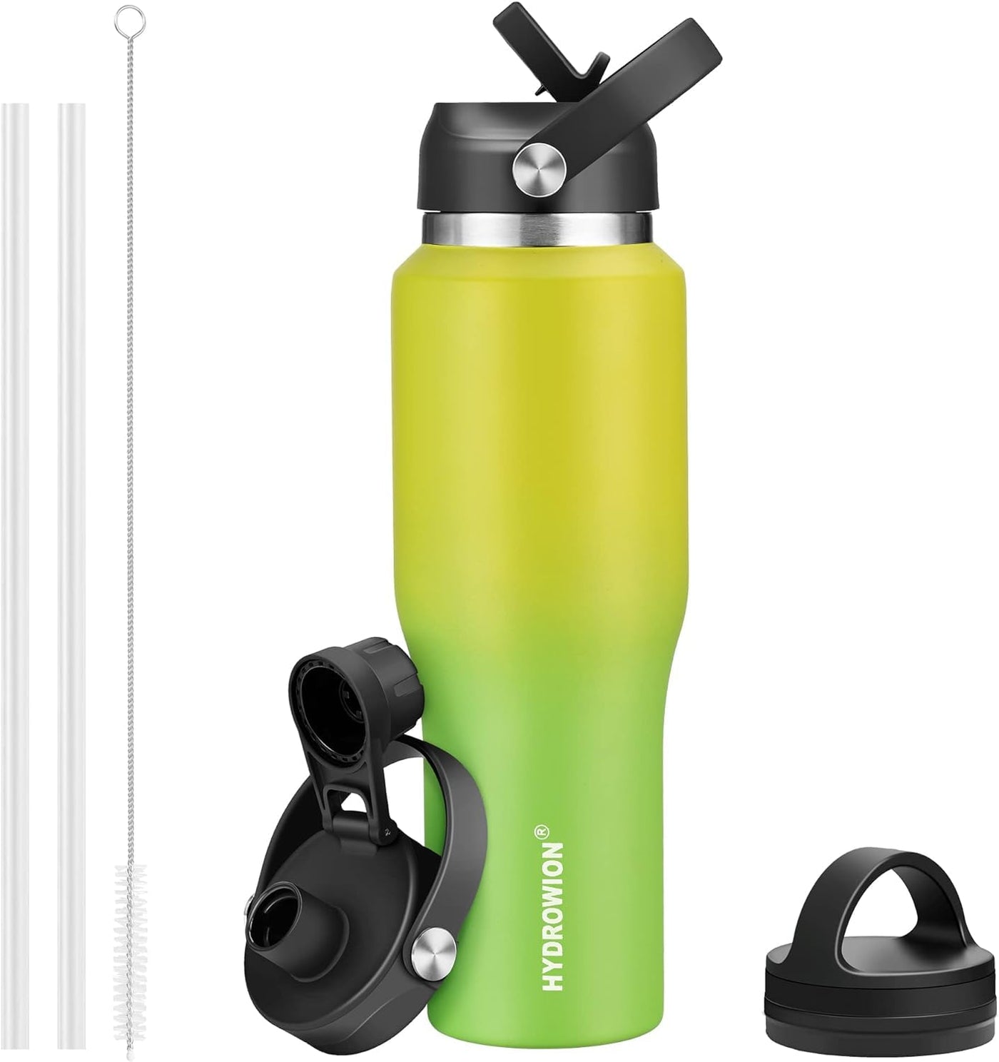 HYDROWION 32oz Stainless Steel Water Bottle(Cold for 48 Hrs, Hot for 24 Hrs), Double Wall Vacuum Insulated Water Flask with Straw Lid, Spout Lid and Flex Cap, Fit in Any Car Cup Holder, Cobalt