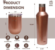 Stainless Steel Wine Tumblers with Lid TWO 12oz & Insulated Wine bottle ONE 25oz&Gift Set with well packaged box.Keep water,wine,drinks with warm or cold (Champagne Gold)