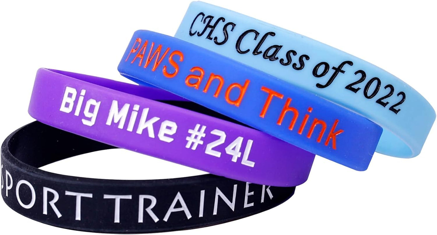 Custom Rubber Bracelet 1/10/30/50/100 ct Personalized Silicone Wristbands Customizable Debossed for Motivation, Events, Gifts, Promotions, Party, Awareness