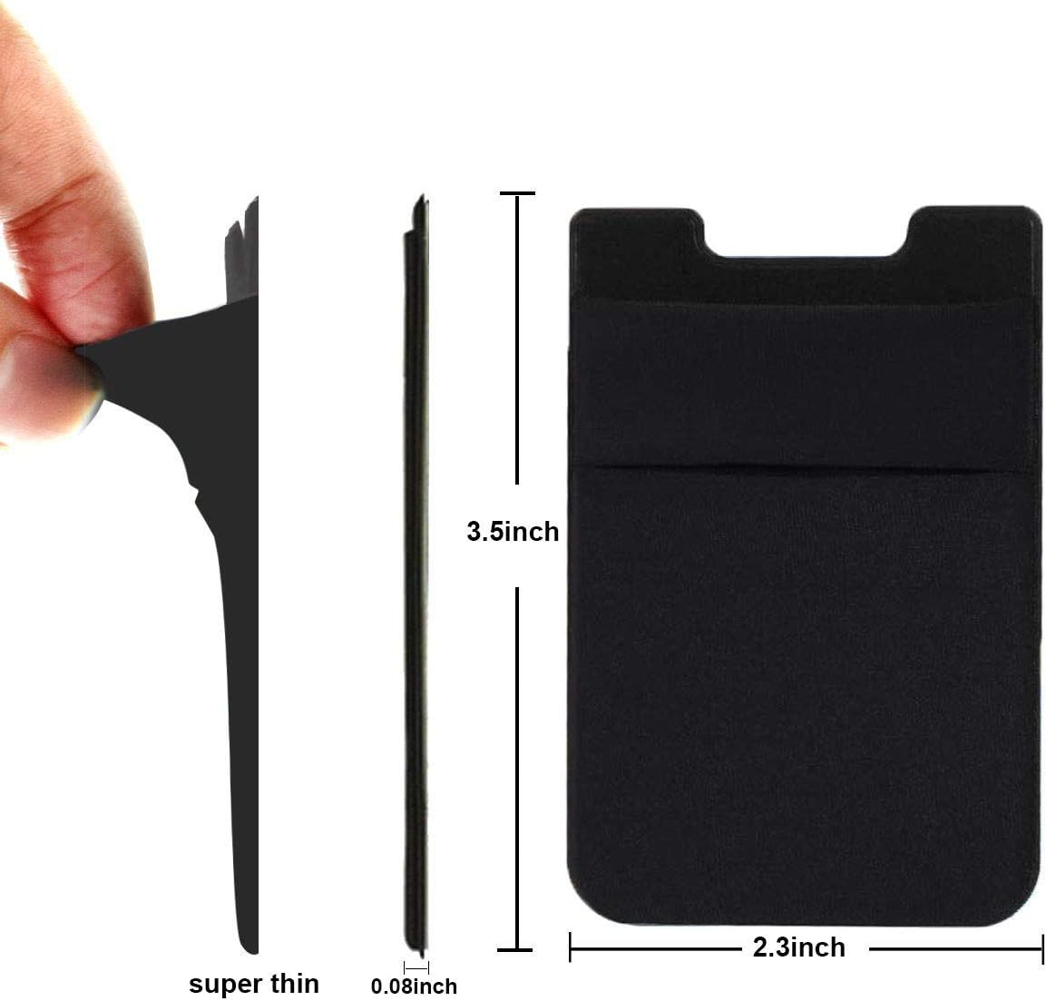 2Pack Adhesive Phone Pocket,Cell Phone Stick On Card Wallet Sleeve,Credit Cards/ID Card Holder(Double Secure) with Sticker for Back of iPhone,Android and All Smartphones-Black