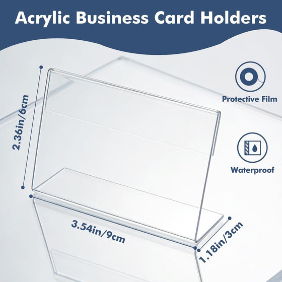 16 PCS 3.5 X 2.5 Inch Acrylic Business Card Holders,Clear Name Display Slant Back Sign Holders Card Stand Organizer for Desk Office Men Women,L Shaped Display Stand,Thickness 0.05inch - hover image