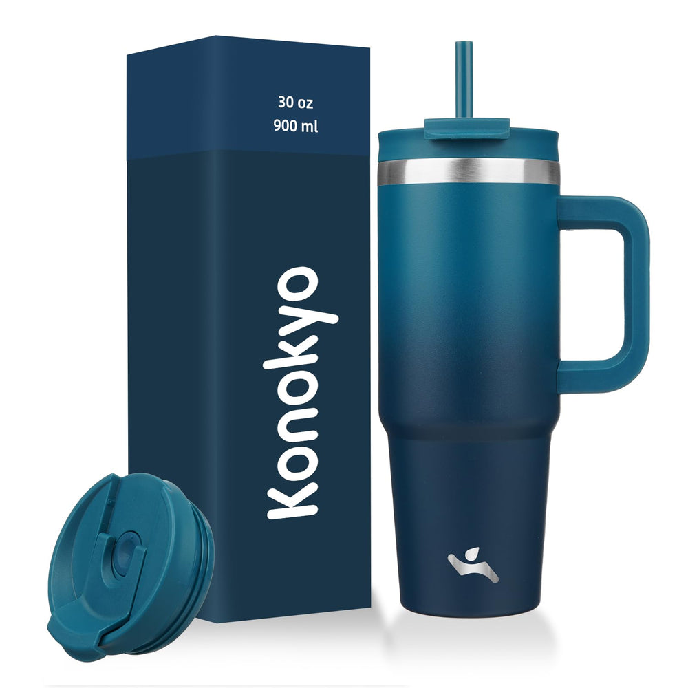 Konokyo 40 oz Tumbler with Handle and 2 Straws,2 in 1 Lid Insulated Water Bottle Stainless Steel Travel Coffee Mug,Mint