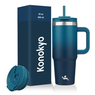 Konokyo 40 oz Tumbler with Handle and 2 Straws,2 in 1 Lid Insulated Water Bottle Stainless Steel Travel Coffee Mug,Mint