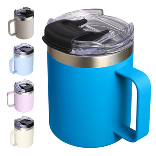 12oz Stainless Steel Insulated Coffee Mug with Handle, Double Wall Vacuum Travel Mug, Tumbler Cup with Sliding Lid, Navy