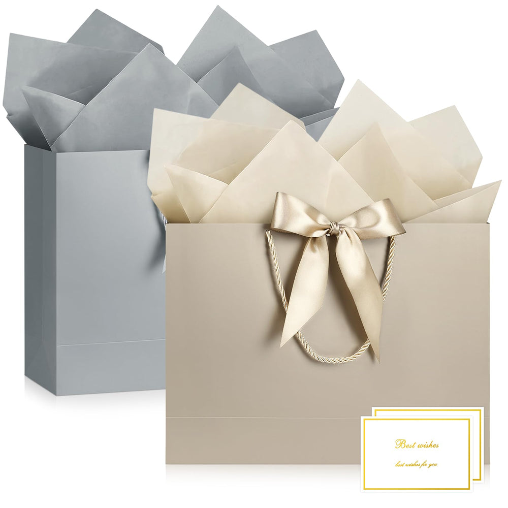 JMANNI Gift Bags with Handles, 13” Medium Gift Bag for Presents, 1 Pcs Bags with 2 Tissue Paper and 1 Cards for Graduation Baby Shower Wedding Fathers Day Mother's Day Birthday Party（champagne gold）