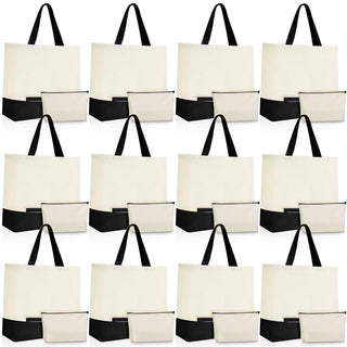 Sanwuta 24 Pcs Canvas Tote Bags Bulk 18.5" Cotton Cosmetic Bags Reusable Shopping Tote with Handles