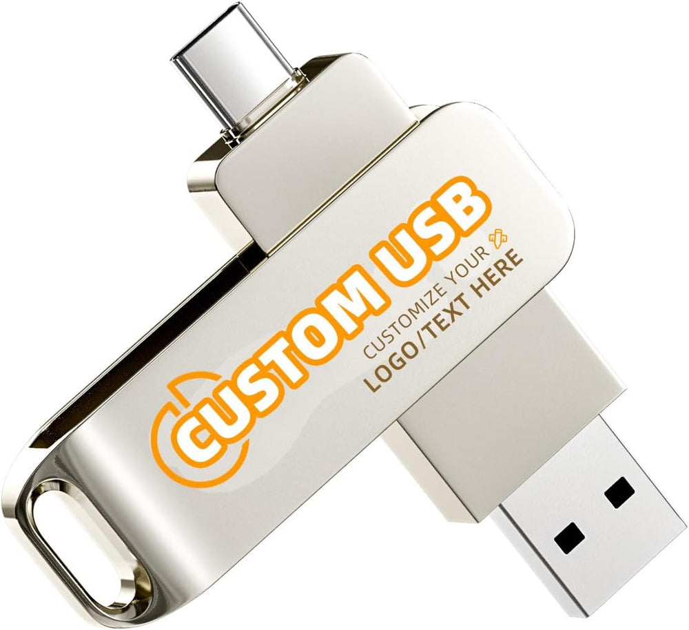 Bilious Custom Personalized USB C Flash Drive 32GB/64GB/128GB/256GB, Metal 360° Rotation Style USB 3.0 Thumb Drive, 2 in 1 Dual Portable Memory Stick, Waterproof Jump Drive