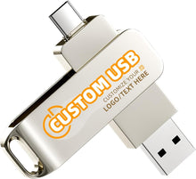 Bilious Custom Personalized USB C Flash Drive 32GB/64GB/128GB/256GB, Metal 360° Rotation Style USB 3.0 Thumb Drive, 2 in 1 Dual Portable Memory Stick, Waterproof Jump Drive