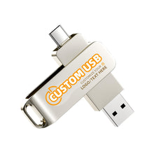 Bilious Custom Personalized USB C Flash Drive 32GB/64GB/128GB/256GB, Metal 360° Rotation Style USB 3.0 Thumb Drive, 2 in 1 Dual Portable Memory Stick, Waterproof Jump Drive