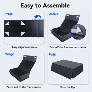 Brothersbox Black Gift Box 13.8"x9.1"x4.3" Large Gift Boxes for Presents with Magnetic Lid, Ribbon, Collapsible Boxes for Valentine's Day Mother's Day Christmas Birthday Wedding